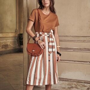 NWT Sezane Amandine Skirt - Stripes Ecru / Rust / Café (Size 36 / US 4)